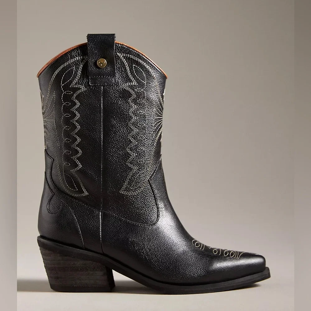 Size 9 ONLY! Anthropologie Black Stivali Unstoppable Cowboy Boot NEW IN BOX - Picture 1 of 8